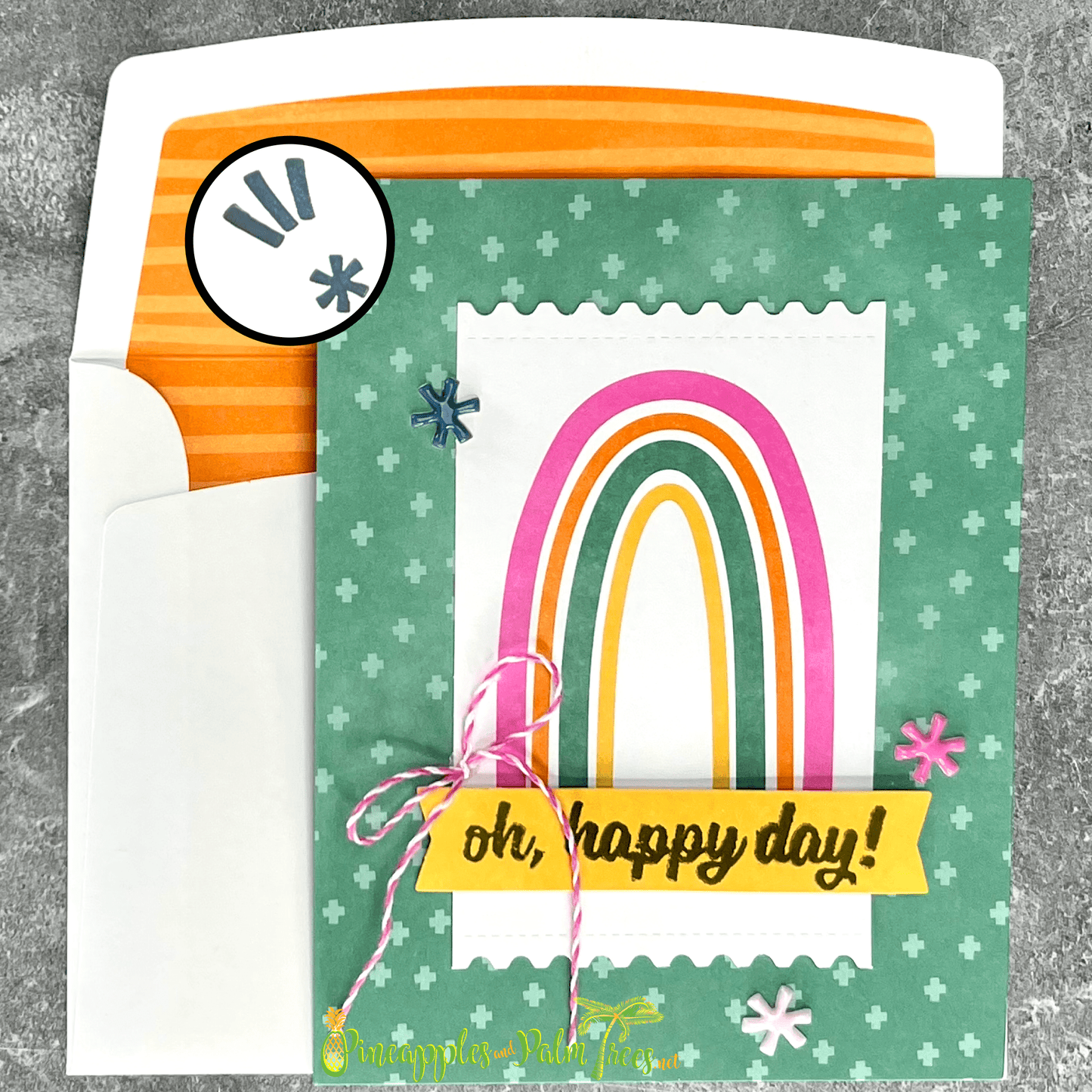 Handcrafted greeting card “Oh, Happy Day” with its matching envelope.