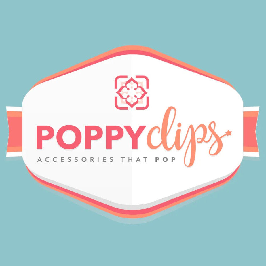 Poppy Clips collection banner from Pineapples and Palm Trees featuring the tagline ‘Accessories that pop’ with colorful and fun designs.