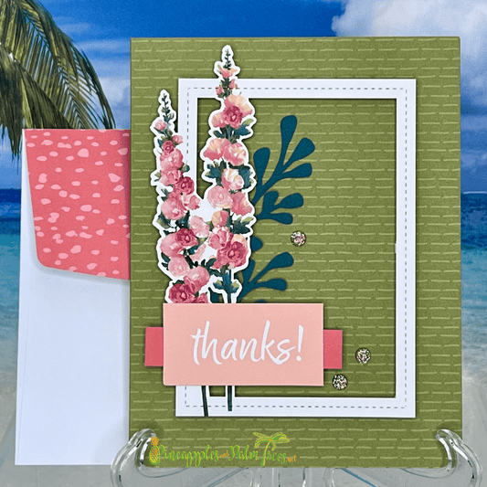 Greeting card “Thanks” from Pineapples and Palm Trees, front view with cheerful design.