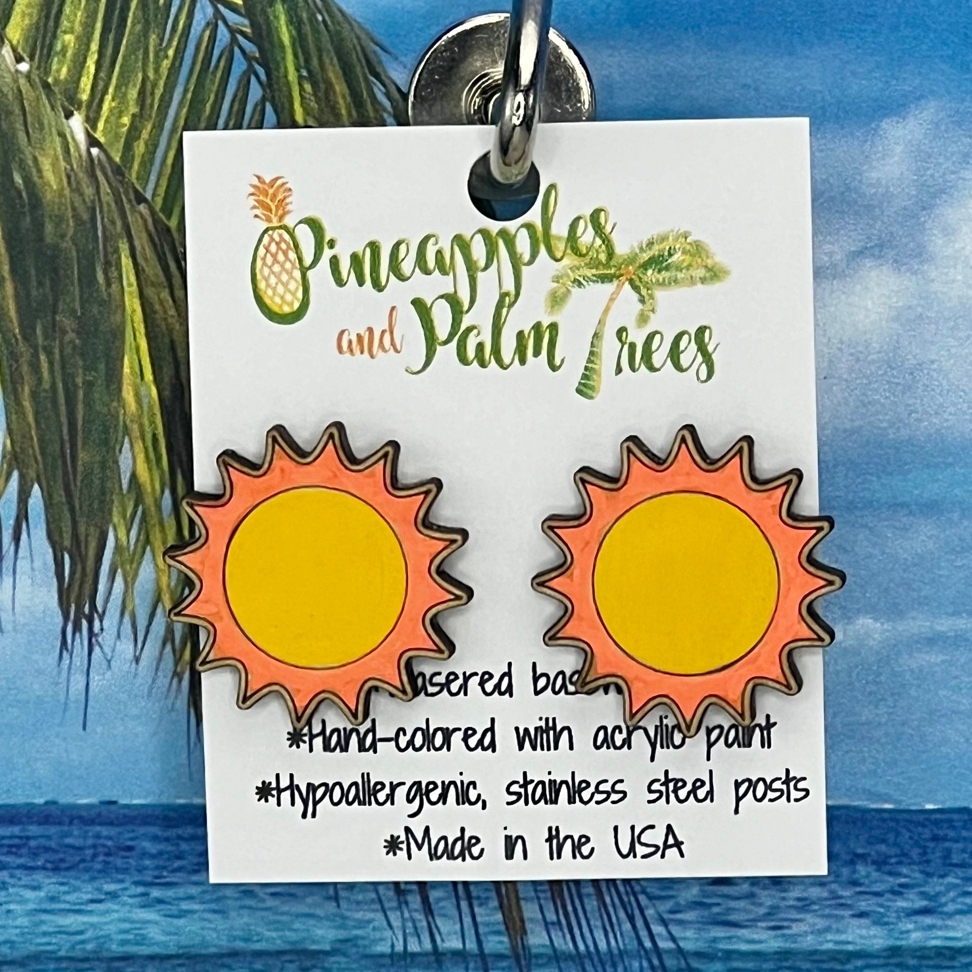 Lasered “You Are My Sunshine” stud earrings with cheerful sun design, perfect for gifting or everyday wear.
