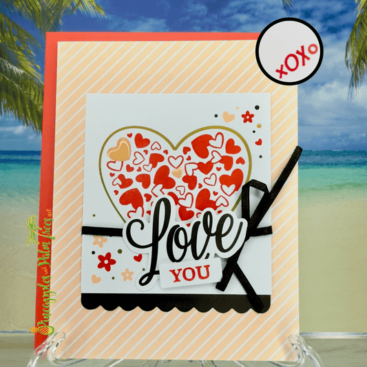 Greeting card with “Love You” text and a black ribbon design.