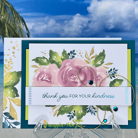Greeting card “Thank You For Your Kindness” with a bouquet of roses on the front cover.