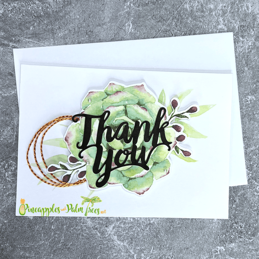 Thank You greeting card with a vibrant succulent illustration on the front cover.