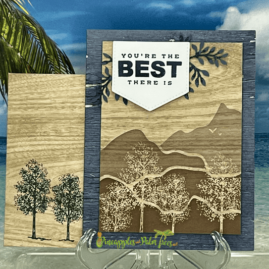 Greeting card “You’re the Best There Is” featuring blue and brown tree illustration on the front.