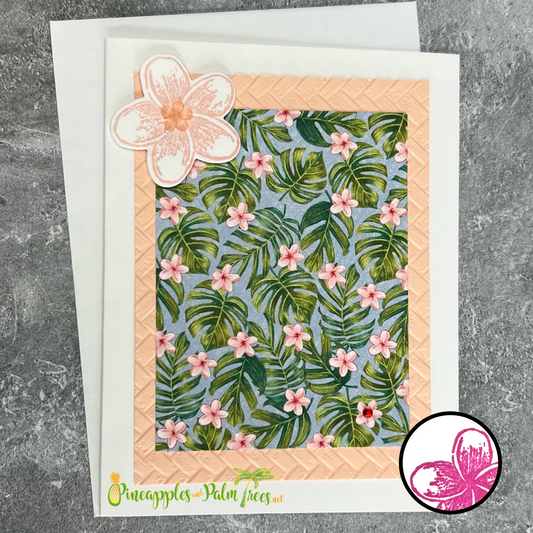 Greeting Card: {Plumerias and Palm Leaves} - tropical wallpaper
