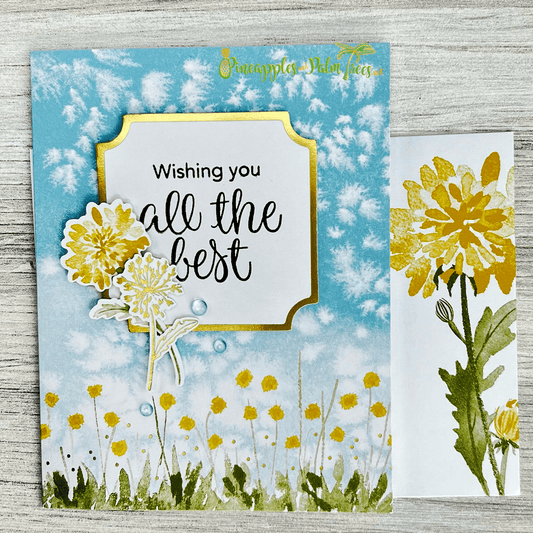 Greeting card “Wishing You All the Best” featuring a delicate dandelion illustration on the front cover.