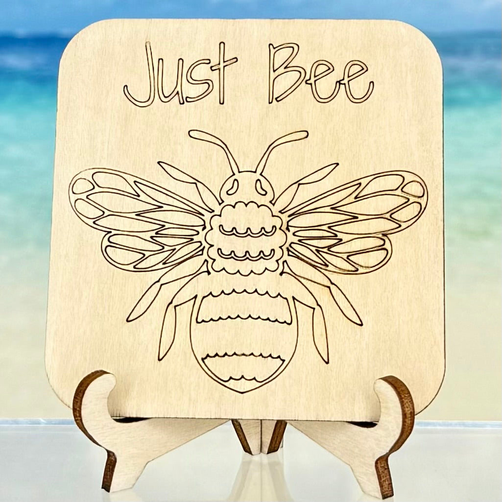 Laser-cut wooden fridge magnet engraved with the quote ‘Just Bee’ and a bee icon — handcrafted décor piece with strong magnet backing, perfect for the kitchen or as a friendly gift.”