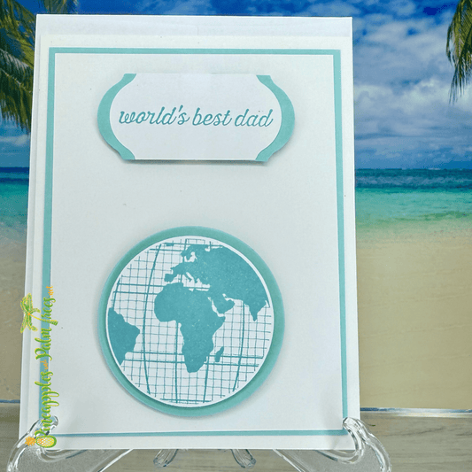 Father’s Day greeting card with “World’s Best Dad” text in a blue color palette on the front.