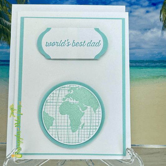 Father’s Day greeting card with “World’s Best Dad” text in a blue color palette on the front.