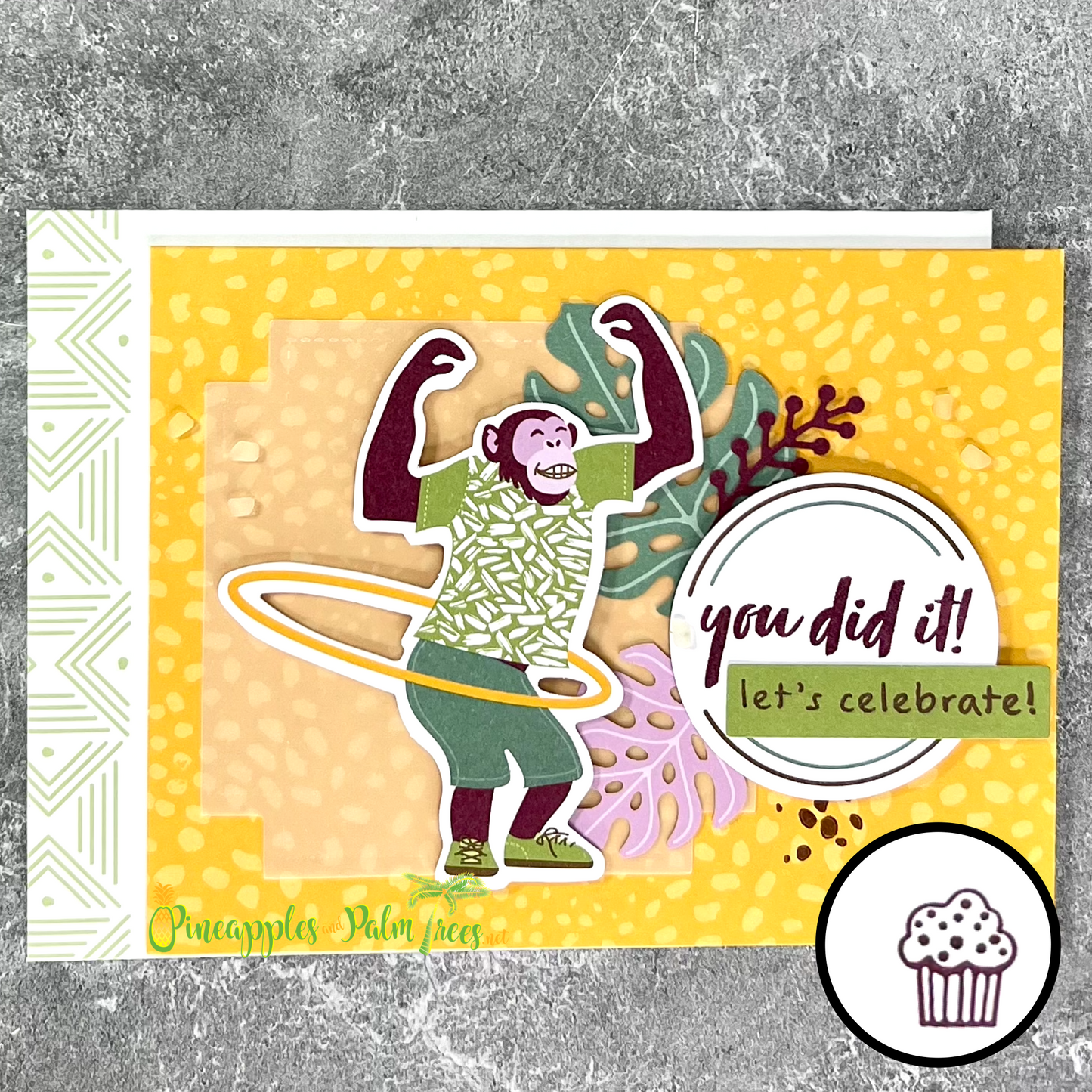 Greeting Card: You Did It! Let's Celebrate! - monkey in a hula hoop