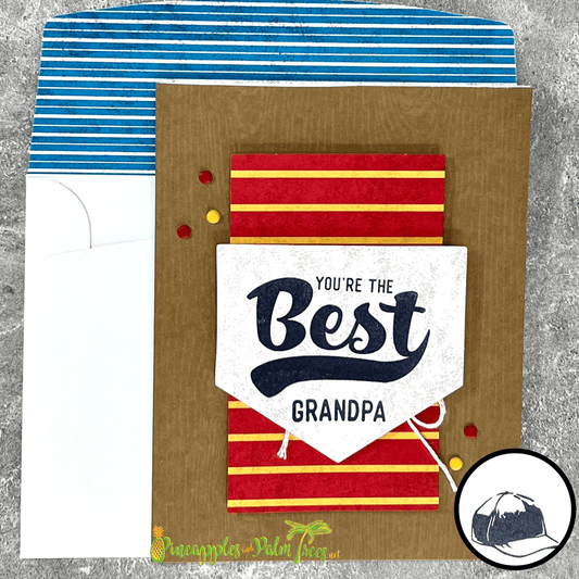 Father’s Day greeting card “You’re the Best Grandpa” with a home plate baseball illustration on the front.